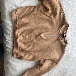 Monrow Half Zip Cropped Sweatshirt, Latte - M / Latte × 1